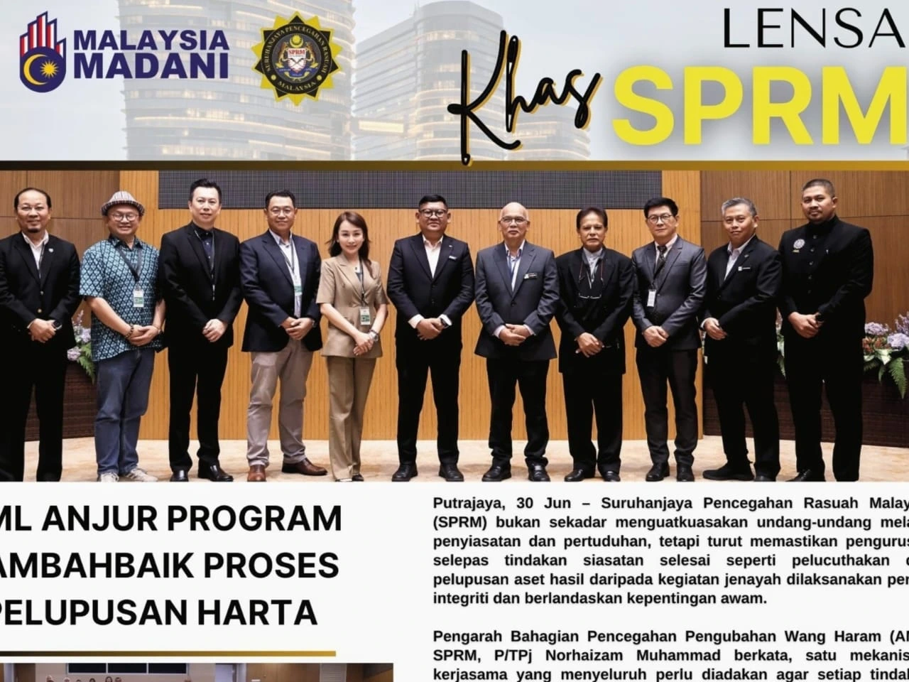 SPRM Lensa newspaper feature on the asset disposal improvement programme with Malaysia Madani and SPRM officials